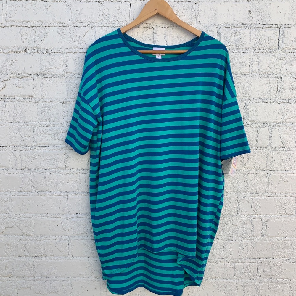 Lularoe Irma blue and teal striped top NWT size S